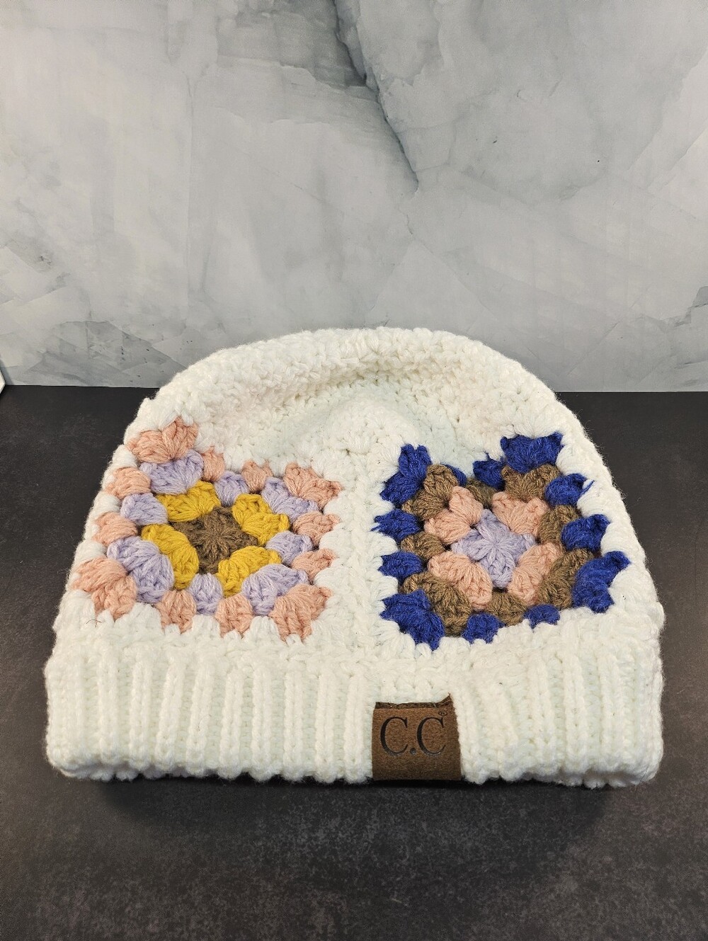 C.C Kids Cream Crochet Patch Beanie - White